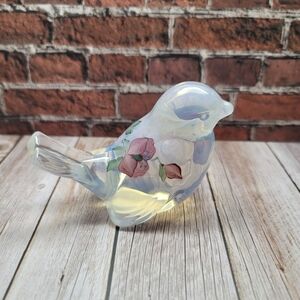Fenton Art Glass Opalescent Song Bird Figurine, Handpainted Signed